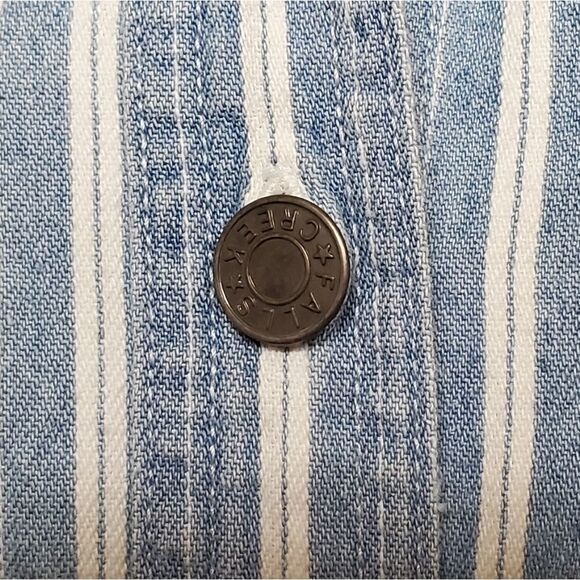 VINTAGE 1990s Falls Creek Blue White Chambray Striped Button Up Denim Shirt - Picture 4 of 12